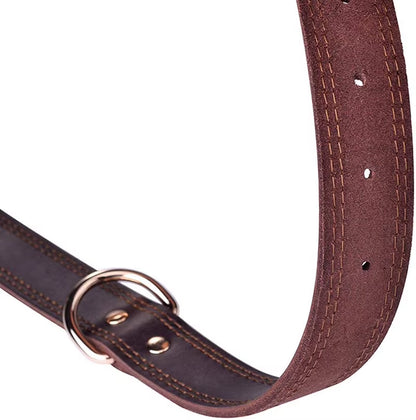 Quality Genuine Leather Dog Collar Durable Vintage Heavy-Duty Rustproof Double D-Ring Pet Collar for Medium Large Dogs