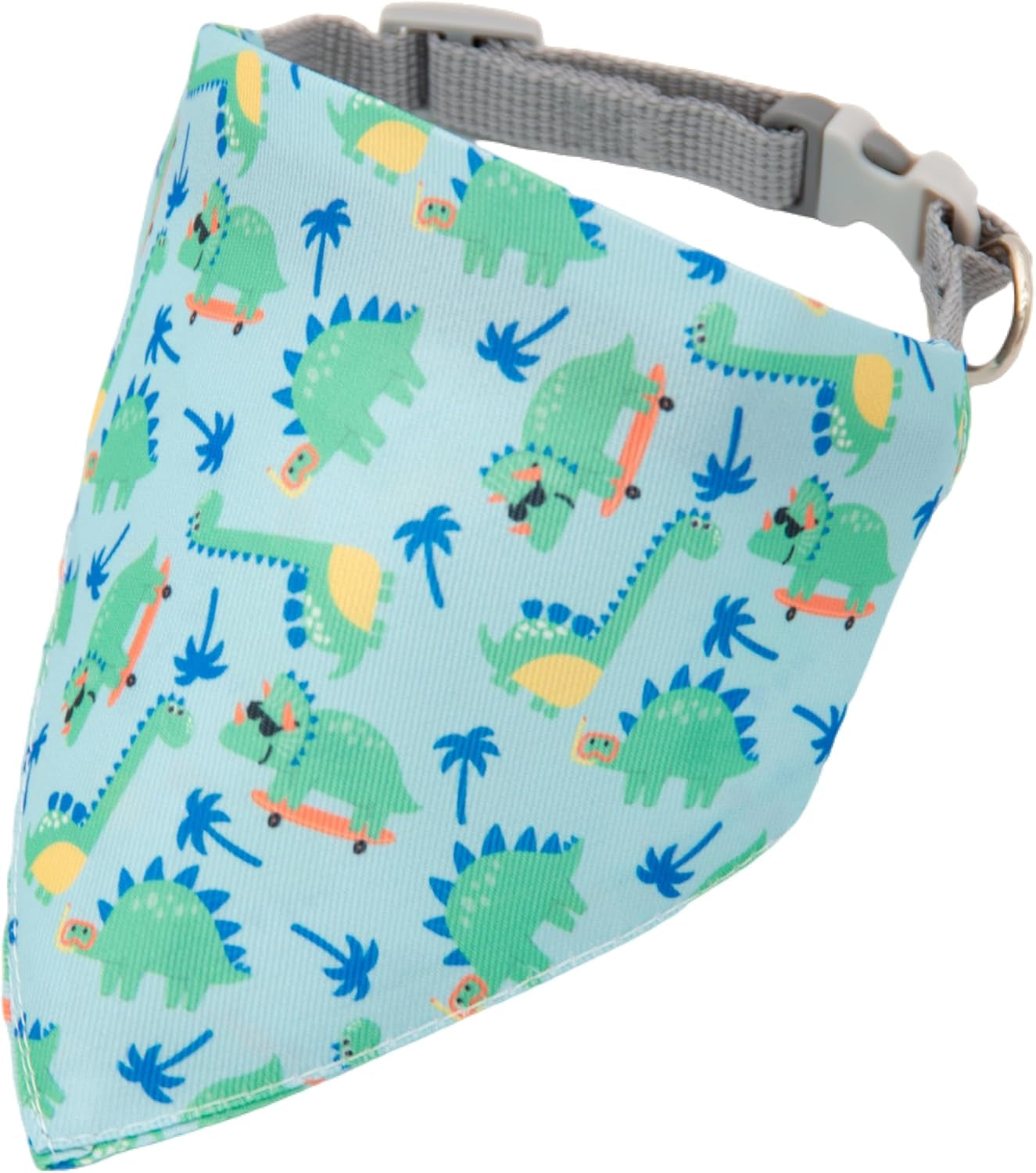 Dog Bandana and Collar Set, Adjustable Soft Lightweight Pet Accessory for Neck 26–42 Cm (10.2–16.5") (Blue Dinosaur)