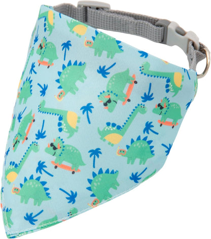 Dog Bandana and Collar Set, Adjustable Soft Lightweight Pet Accessory for Neck 26–42 Cm (10.2–16.5") (Blue Dinosaur)