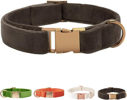Velvet Dog Collar for Small Medium Dog, Durable Soft Velvet, White Green Orange Brown for Girl Boy, Adjustable Metal Buckle Puppy Collar Suitable for Running, Playing and Weddings. (Brown, XS)