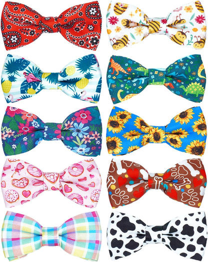 10 Pack Plaid Small Dog Bow Ties Sliding Collar Attachments Puppy Cats Classic Bowties for Medium Dogs Rainbow Bowknots Christmas Party Holiday Pet Grooming Accessories(Small)