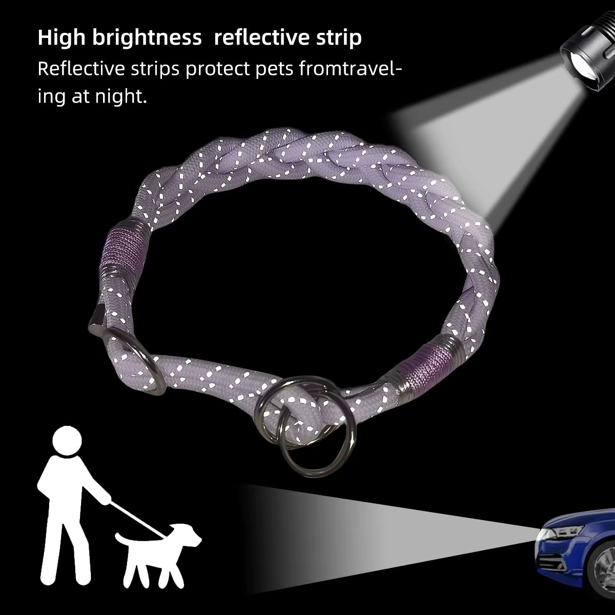 Braid Twisted Design Collar for Dog Strong Solid with Reflective Effect Pet Collars Sky Blue and Pink Colors New Training Collar