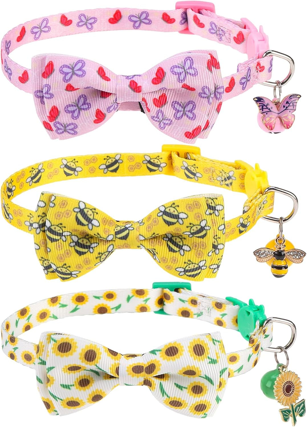 Breakaway Cat Collars with Bell & Cute Pendants, 3 Pack Safety Buckle Kitten Collars, Adjustable Pet Collar Ideal for Girl Boy Cats Puppy (Fruit Pattern)