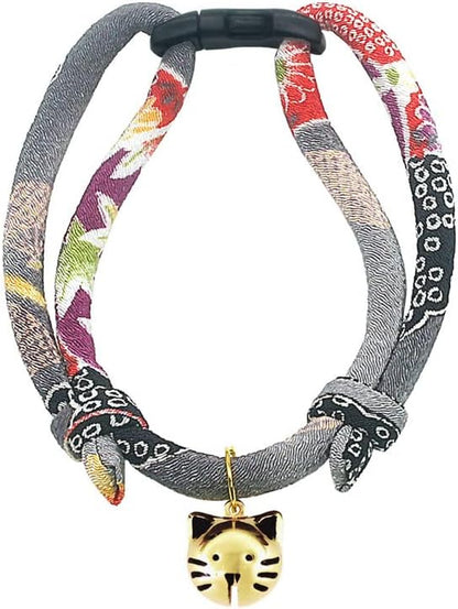 Cat Collar with Kitty Face Bell. Cute Japan Chirimen Kitten Collar. Soft & Lightweight.