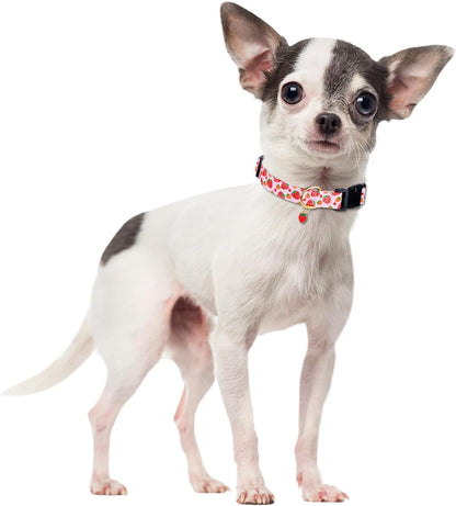 Cute Cotton Dog Collar for Small Medium Large Dogs Special Design Cute Pink Strawberry with Pendant for Girl Female Dogs Soft Adjustable Strawberry Puppy Collars for Girl Female Dogs Pet Collar