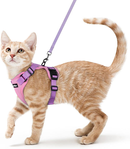 Cat Harness and Leash for Walking, Escape Proof Soft Adjustable Vest Harnesses for Cats, Easy Control Breathable Reflective Strips Jacket, Black, XS