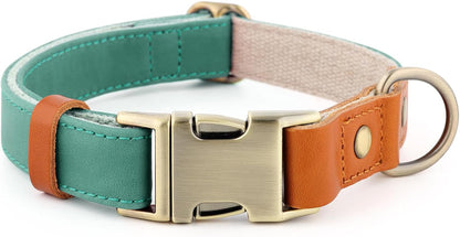 Genuine Leather & Hemp Dog Collar – Adjustable Heavy Duty Pet Collar with Quick Release Metal Buckle, Soft & Stylish for Puppy and Small, Medium, Large Dogs (Purple, L)