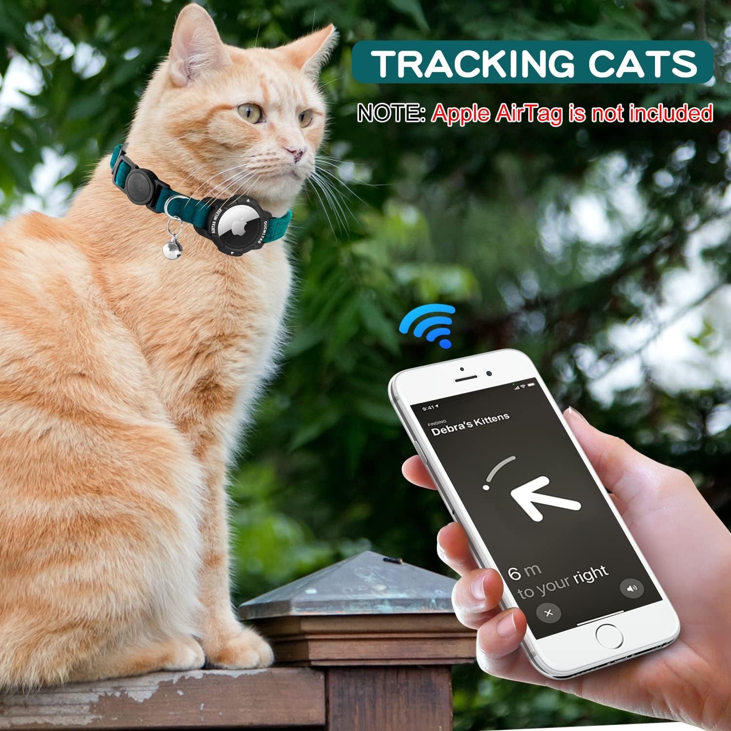 Luminous Airtag Cat Collar Breakaway,  GPS Cat Collar with Apple Air Tag Holder, Cat Tracker Collars with Safety Elastic Band for Girl Boy Cats, Kittens and Puppies (Blue, 9-13 Inch)