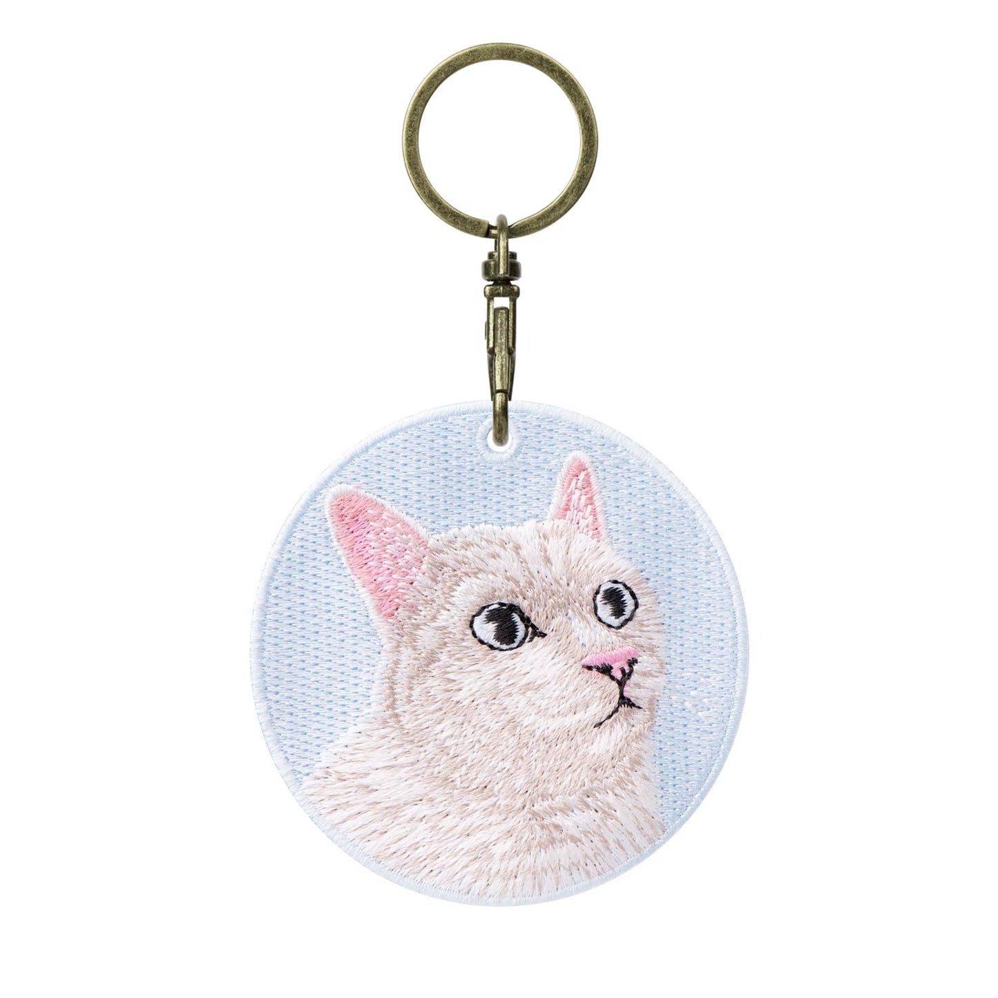 1 Piece Double Sides Embroidered Cat Patch Key Chain - Cute Pet Themed Durable Keychain Key Ring for Easy Attachment