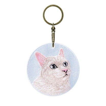 1 Piece Double Sides Embroidered Cat Patch Key Chain - Cute Pet Themed Durable Keychain Key Ring for Easy Attachment