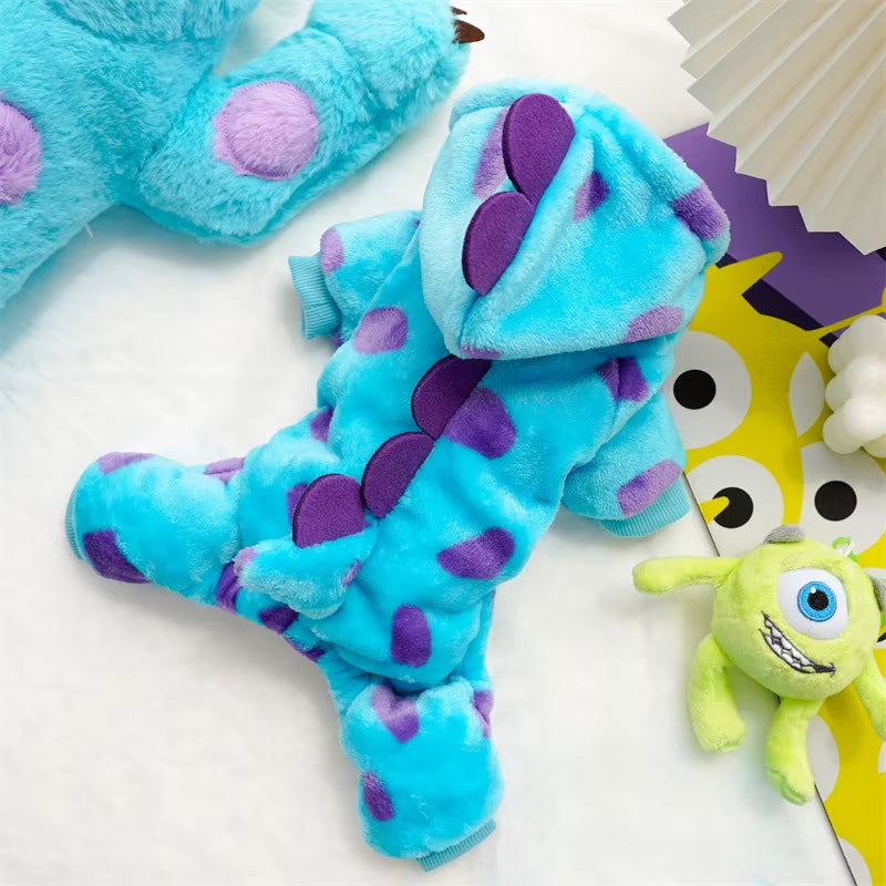Pet Clothing Dog Cat Autumn and Winter Thickened Warm Blue Dinosaur Hooded Coat Puppy Costume for Small Medium Dogs