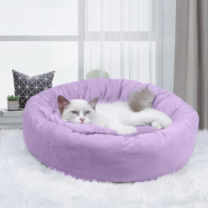 Calming Cat Beds with Pillow for Small Medium Dogs and Cats, round Dog Puppy Cuddler Cozy Bed, Washable Fluffy Plush Pet Bed Thickened Dog Kennel Mat for Puppy Sleeping, S 40CM