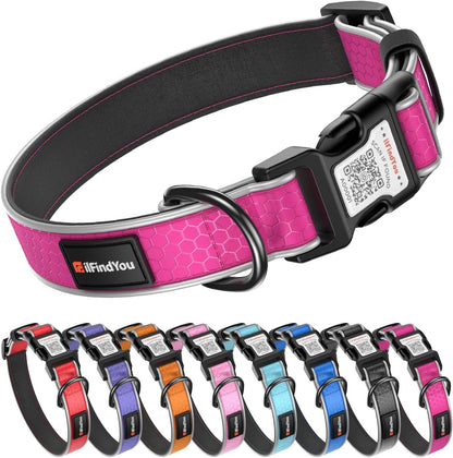 Reflective Dog Collar with QR Code Tag, Personalized Dog Collar, Safety Night Visibility, Anti-Loss Function (Blue, Medium)