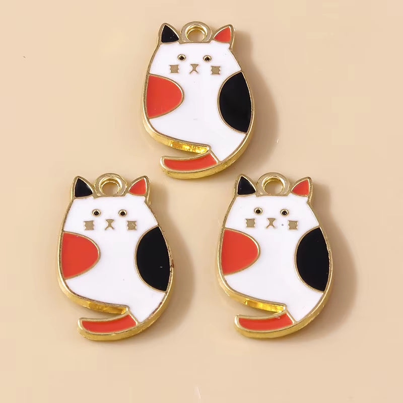 10Pcs Enamel Cute Cat Charm for Jewelry Making Kawaii Animal Pendant Necklace Bracelet Earring Accessories DIY Craft