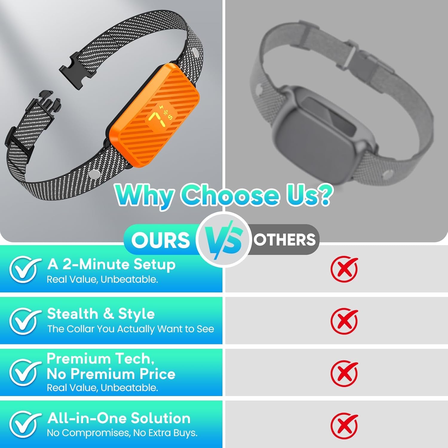 Dog Bark Collar for Large Medium Small Dogs, Effective No-Bark Collar, Smart Barking Collar, Rechargeable Bark Collar with 7-Level Sensitivity, 3 B & V Modes, Waterproof, Neon Orange
