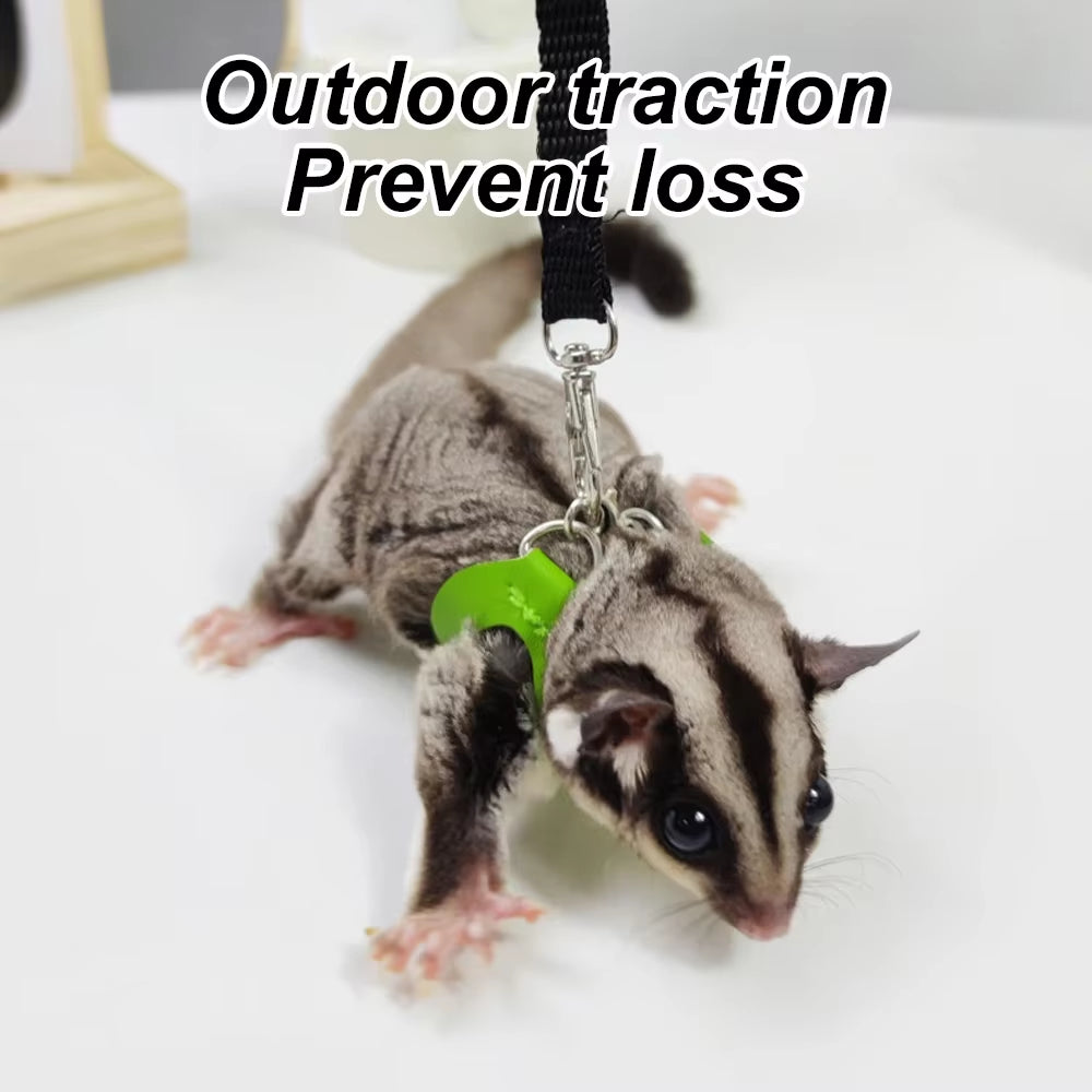 4 Pcs /Set Sugar Quoll Harness + Leash Set Escape-Proof Adjustable Collar for Pet Small Animals Hamsters Sugar Gliders Squirrels