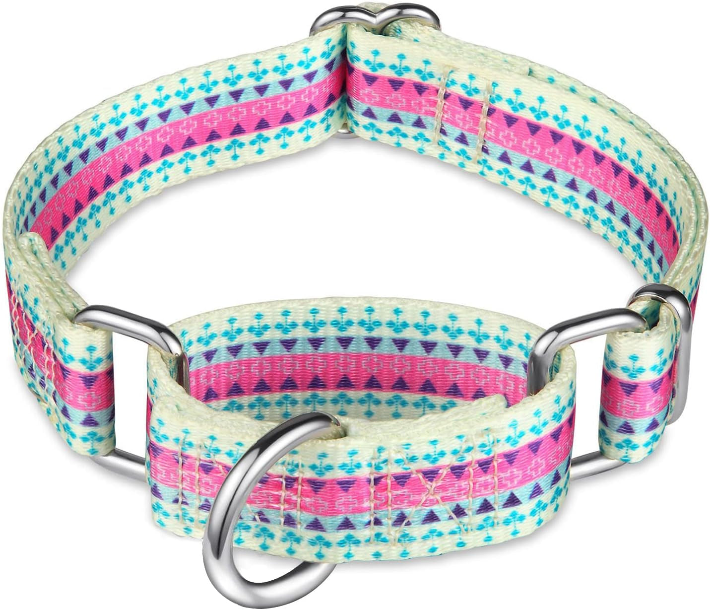 Martingale Dog Collar No Pull Pet Collar Heavy Duty Dog Martingale Collars Silky with Unique Geometric Pattern for Medium and Large Dogs (Large, Turquoise)