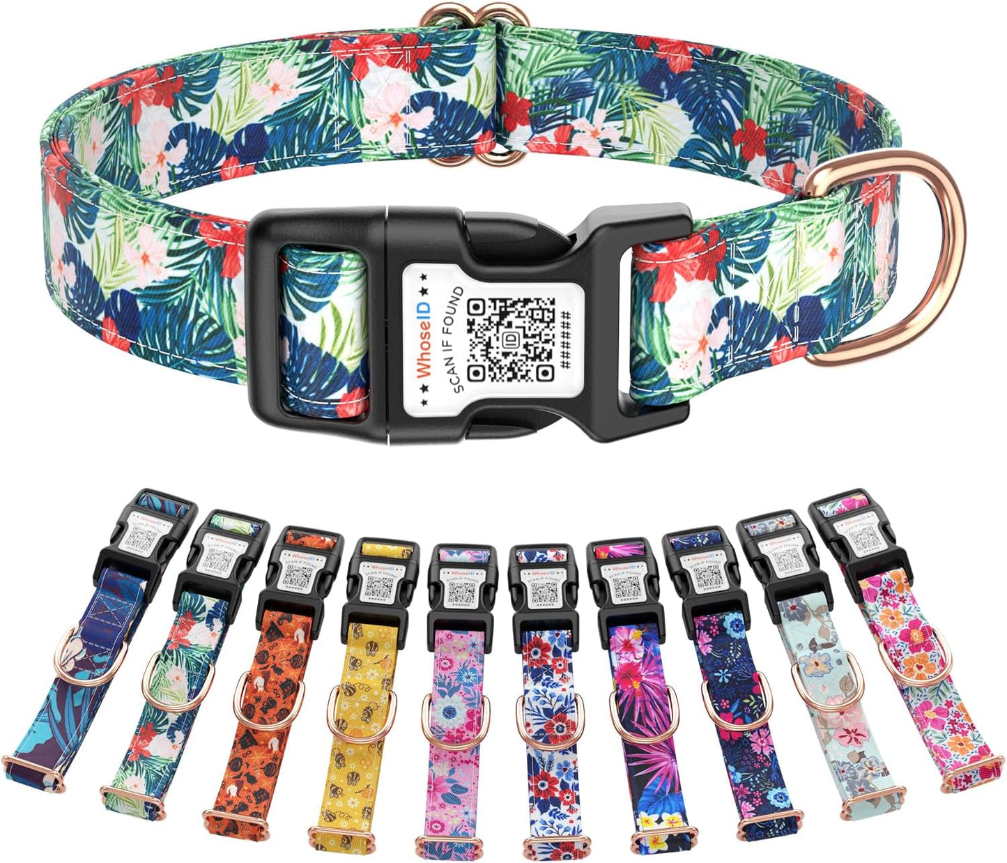 Cute Adjustable Dog Collar with QR Code Buckle - Metal Clip & Cotton Webbing Comfort Fit for Mediun Pets
