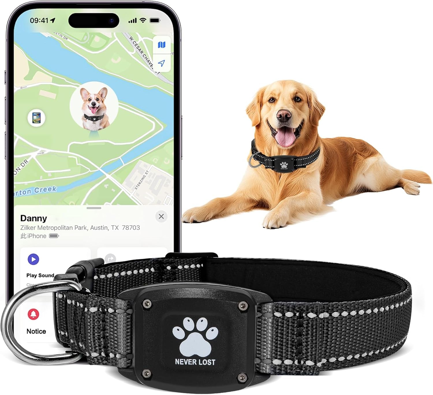 GPS Dog Collar Tracker 2-In-1,Reflective Waterproof Pet Collar,Ios-Only,No Monthly Fees,Unlimited Range,Ideal for Dog Tracking Pet Tracker,For Small Medium Large Dogs(M (15"-20.5"), Green)