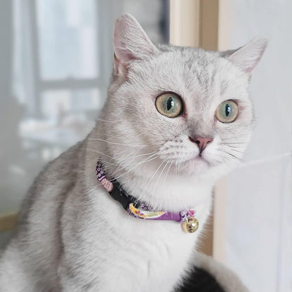 Cat Collar with Kitty Face Bell. Cute Japan Chirimen Kitten Collar. Soft & Lightweight.