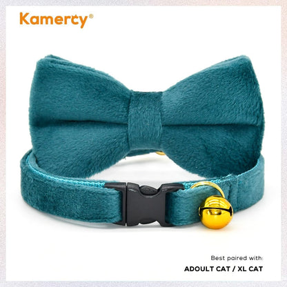 Cat Collars with Bowtie, Turquoise Velvet Cat Collar, Safety Breakaway Cat Collar