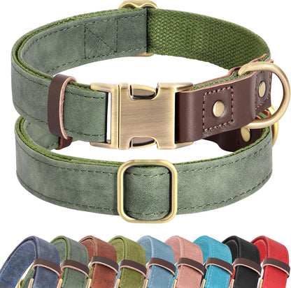 Soft PU Leather Dog Collars for Small Dogs,Classic Adjustable Dog Collars with Quick Release Metal Buckle,Easy Clean and Comfortable with Nylon Lining,Green,S Neck 11-15"