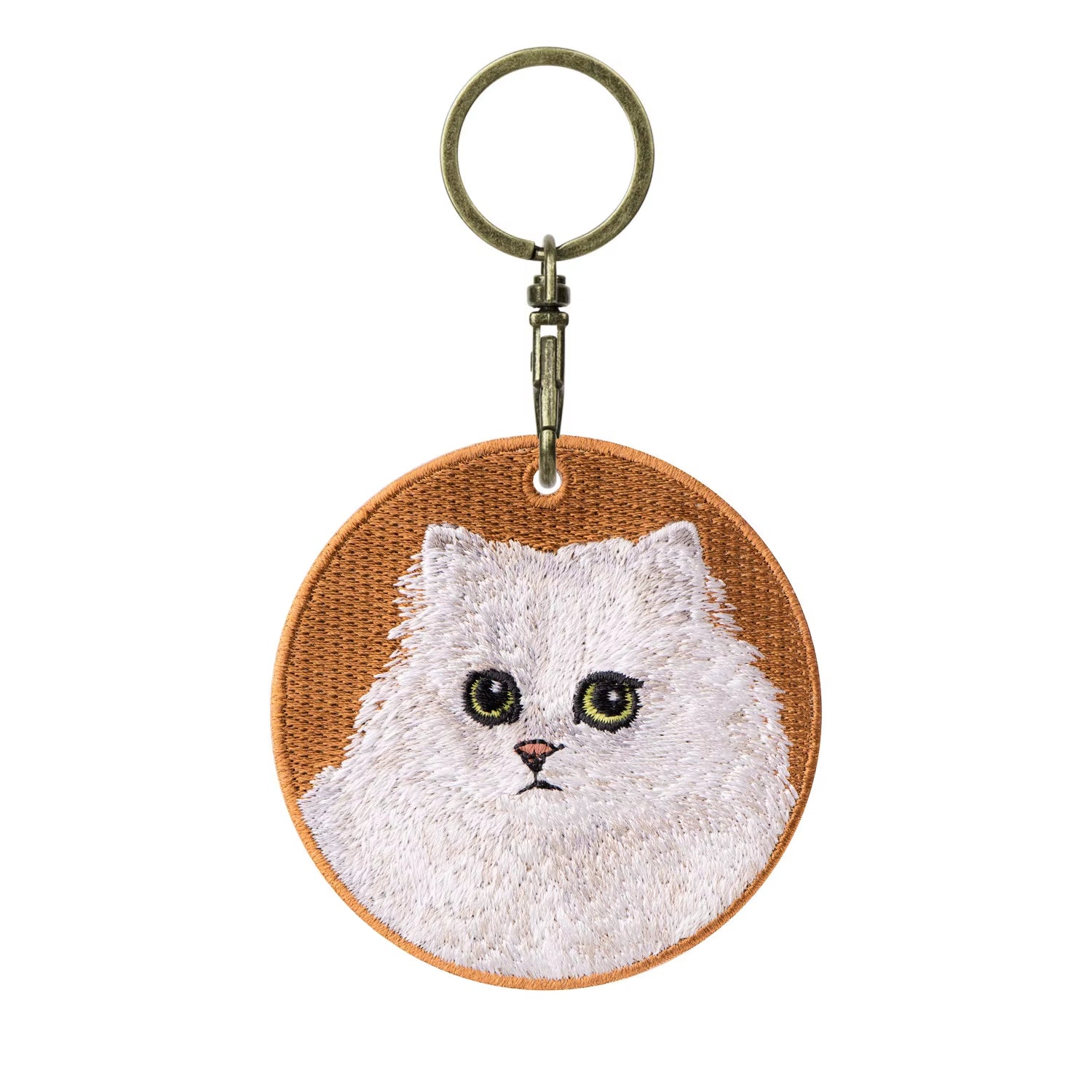 1 Piece Double Sides Embroidered Cat Patch Key Chain - Cute Pet Themed Durable Keychain Key Ring for Easy Attachment