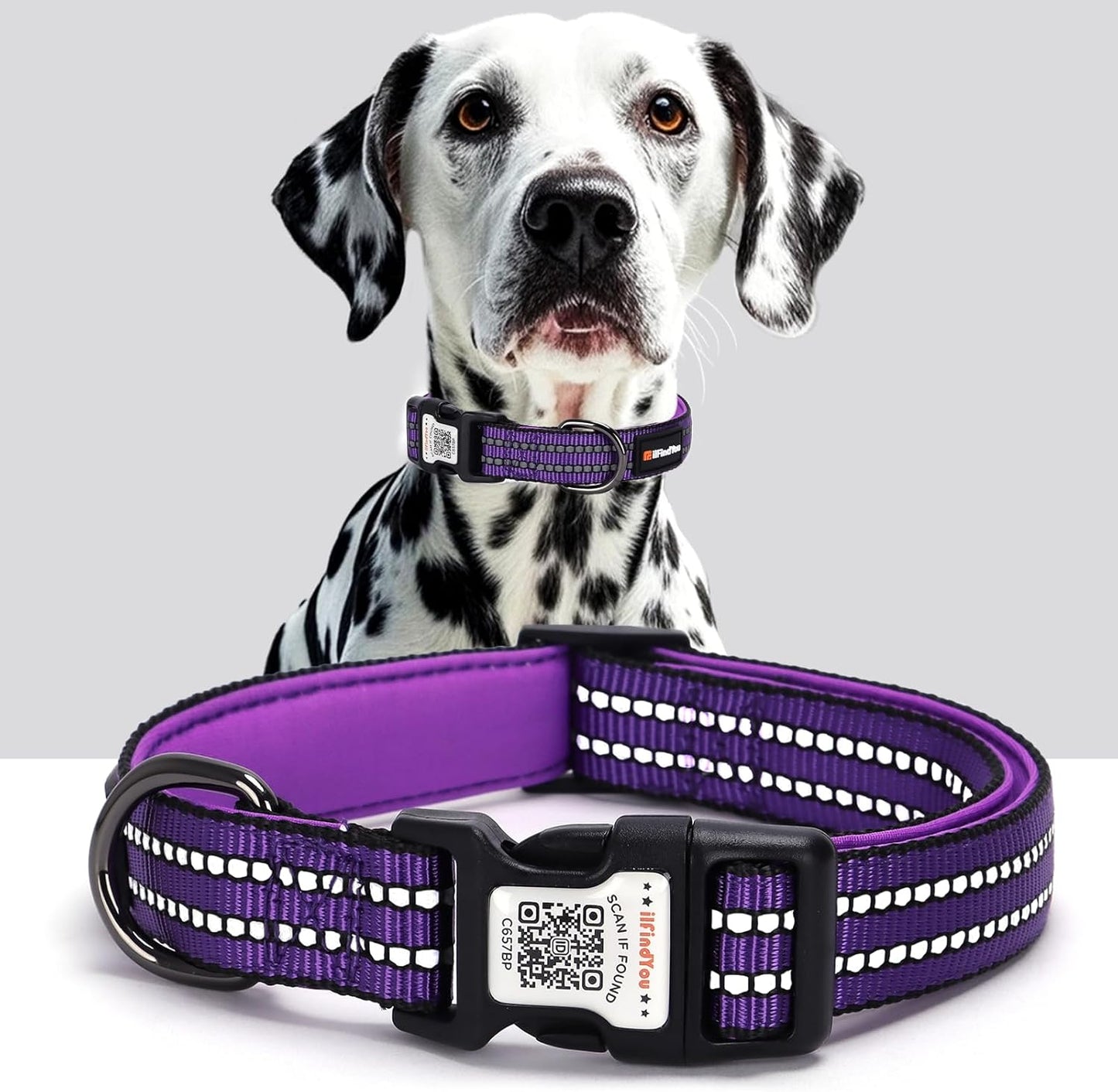 Reflective Dog Collar with QR Code Tag, Personalized Dog Collar, Safety Night Visibility, Anti-Loss Function (Blue, Medium)