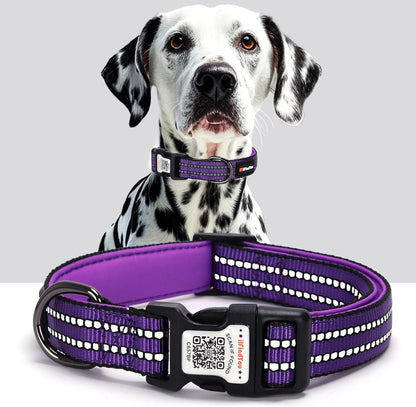Reflective Dog Collar with QR Code Tag, Personalized Dog Collar, Safety Night Visibility, Anti-Loss Function (Blue, Medium)
