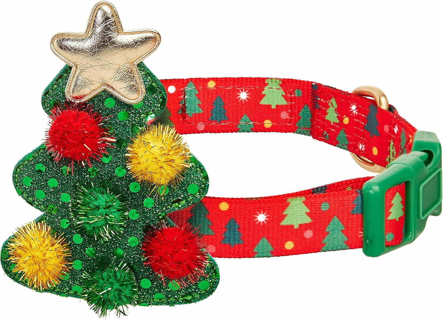 Polka Dots Christmas Dog Collar, Large, Adjustable 18"-26" Neck, Holiday Dog Collar with Bow for Large Dogs
