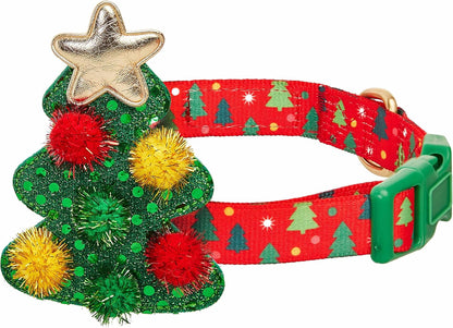 Polka Dots Christmas Dog Collar, Large, Adjustable 18"-26" Neck, Holiday Dog Collar with Bow for Large Dogs