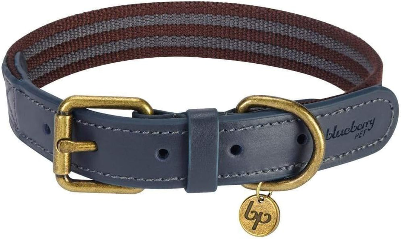 Soft & Comfy Leather Dog Collar - Adjustable Dog Collars for Small Dogs, Genuine Leather Collar for Dogs, Classic Striped Leather Dog Collars, Small, Neck 12"-15"