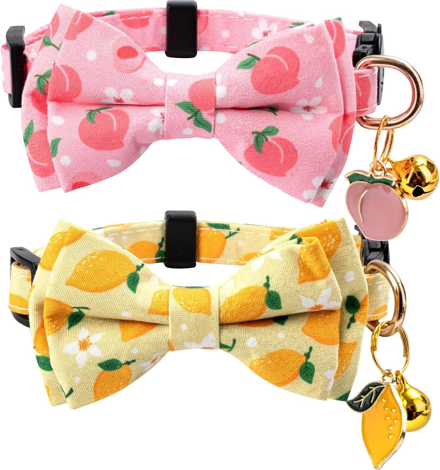 2 Pack Cotton Cat Collar with Bow Tie and Bell for Male Female Cats,Soft Fancy Breakaway Kitty Kitten Collar with Ghost& Pumpkin Patterned Design for Boy Girl Cats. (Cow&Heart)