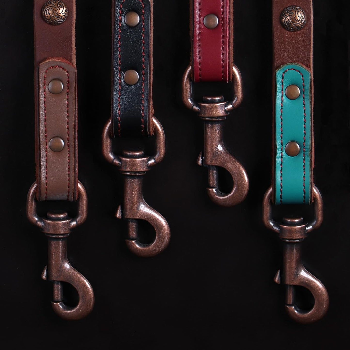 Leather Dog Leash 5Ft X 3/4 Inch, Luxurious Genuine Leather Dog Training Leashes with Soft Padded Handle & Bronze Rivets, Stylish & Durable Pet Lead for Medium Large Dogs Walking,Black
