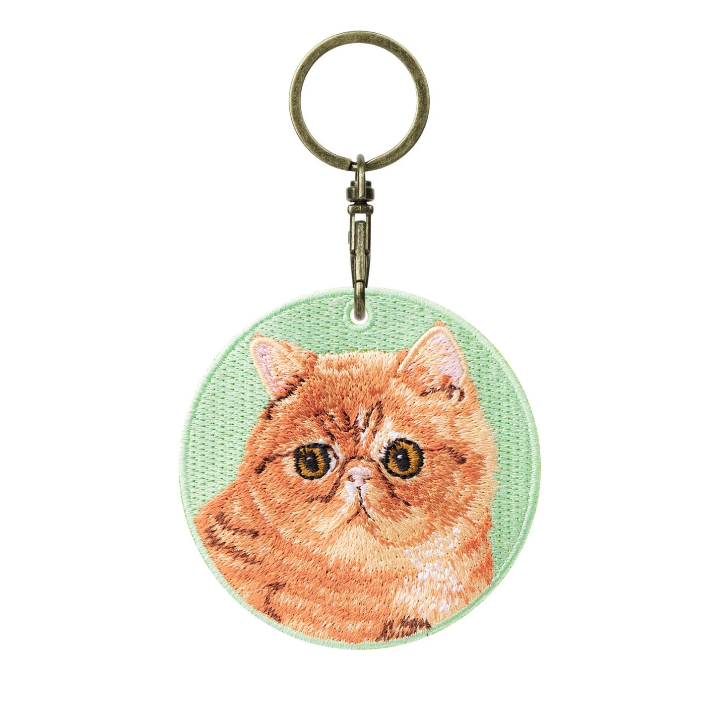 1 Piece Double Sides Embroidered Cat Patch Key Chain - Cute Pet Themed Durable Keychain Key Ring for Easy Attachment