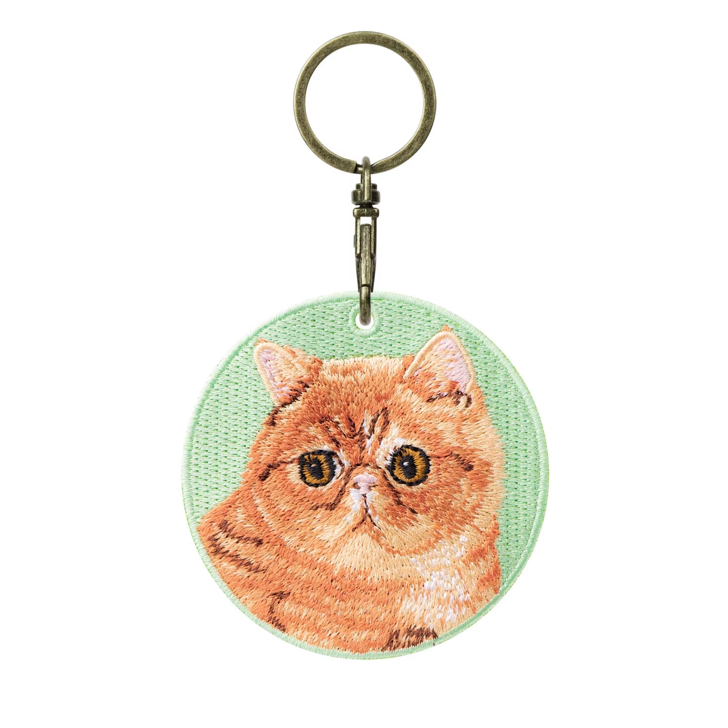 1 Piece Double Sides Embroidered Cat Patch Key Chain - Cute Pet Themed Durable Keychain Key Ring for Easy Attachment