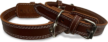 Leather Dog Collar with Reinforced Hardware, Heavy Duty Dog Collars for All Breeds, Made of Top Grain Genuine Leather That Is Soft & Durable (Brown, LG)