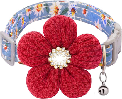 Small Dog Collar with Flower, Puppy Collar for Girl Dog Collars for Small Dogs Cute Dog Collar with Bell, Adjustable Length