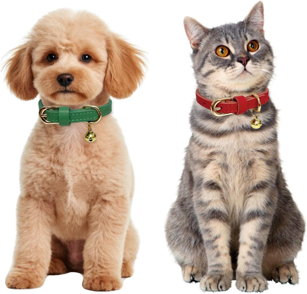 Leather Collar for Puppy, Cute Soft Thin Dogs Collars for Small Medium Dogs, Cat Collar with Bell (Blue, XS, 9"-12")