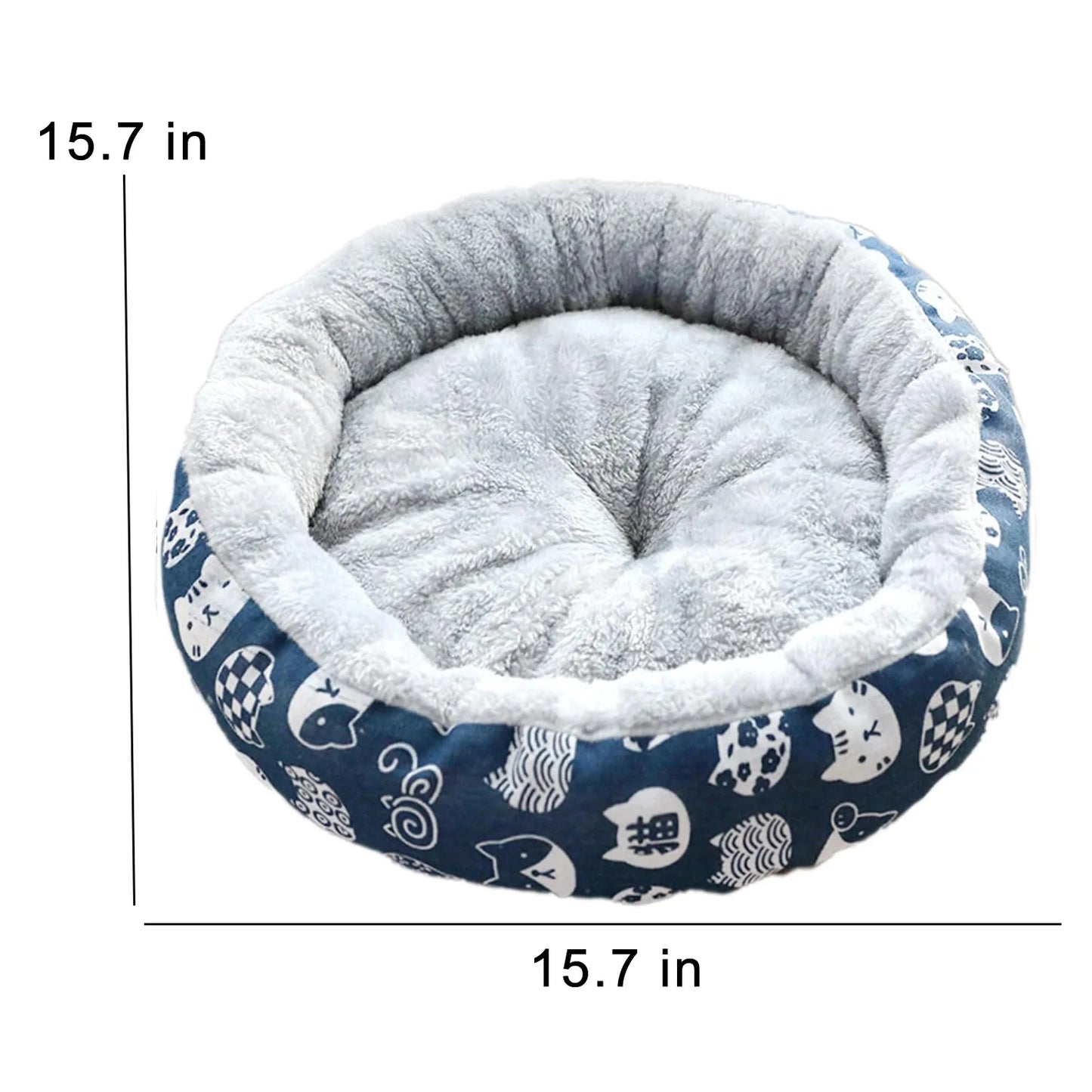 14In round Cat Beds for Indoor Cats Small Dog Bed, Washable Soft Plush Calming Pet Bed for Kittens Puppy, Blue
