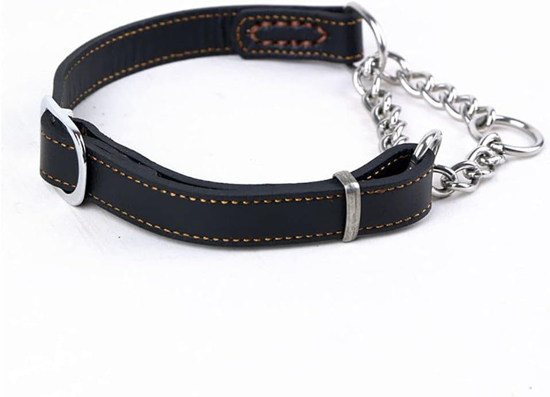 Soft Leather Martingale Dog Collar with Stainless Steel Chain | No-Pull Anti-Slip Design for Medium & Large Dogs