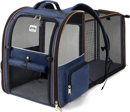 Cat Carrier Backpack, Expandable Pet Carrier with Sun Shade & Full Front Opening, Breathable Mesh Backpack for Small Dogs & Medium Cats up to 18 Lbs, Foldable for Hiking, Camping (Grey)