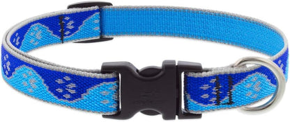 Lupine Reflective Small Dog Collar 3/4" Wide Blue Paws Adjusts from 9" to 14"