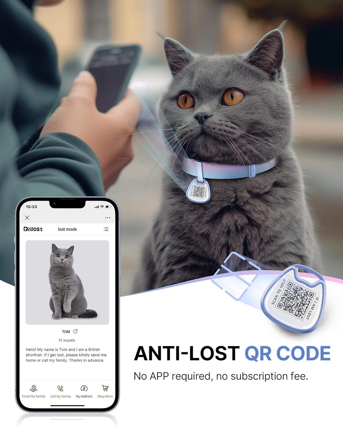 Cat Collar with QR Code Name Tag, Breakaway Kitten Collar for Boy & Girl Cats, Ultra Soft Elastic Adjustable Band, Safety Break Away Buckle, Comfortable & Secure Pet ID Collar (6"-12"), Iridescent