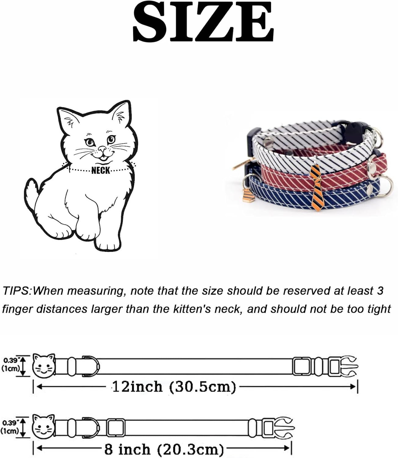 3 Pack Classic Stripes Cat Collars - Breakaway Kitten Collar and Adjustable 7.8-11.8 In，Cute Neckties Kitty Collar for Wedding Formal and Party