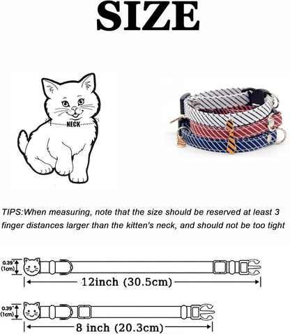 3 Pack Classic Stripes Cat Collars - Breakaway Kitten Collar and Adjustable 7.8-11.8 In，Cute Neckties Kitty Collar for Wedding Formal and Party