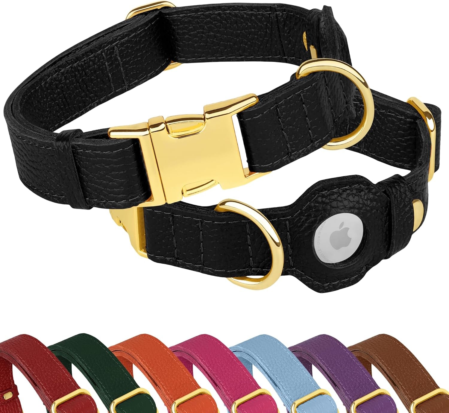 Leather Airtag Dog Collar - Soft Tracking Dog Collar with Apple Airtag Holder and Metal Buckle - Safety GPS Pet Collars for Small Medium Large Dogs Puppy Pink Red (Purple, XS, 9"-12" Neck Fit)
