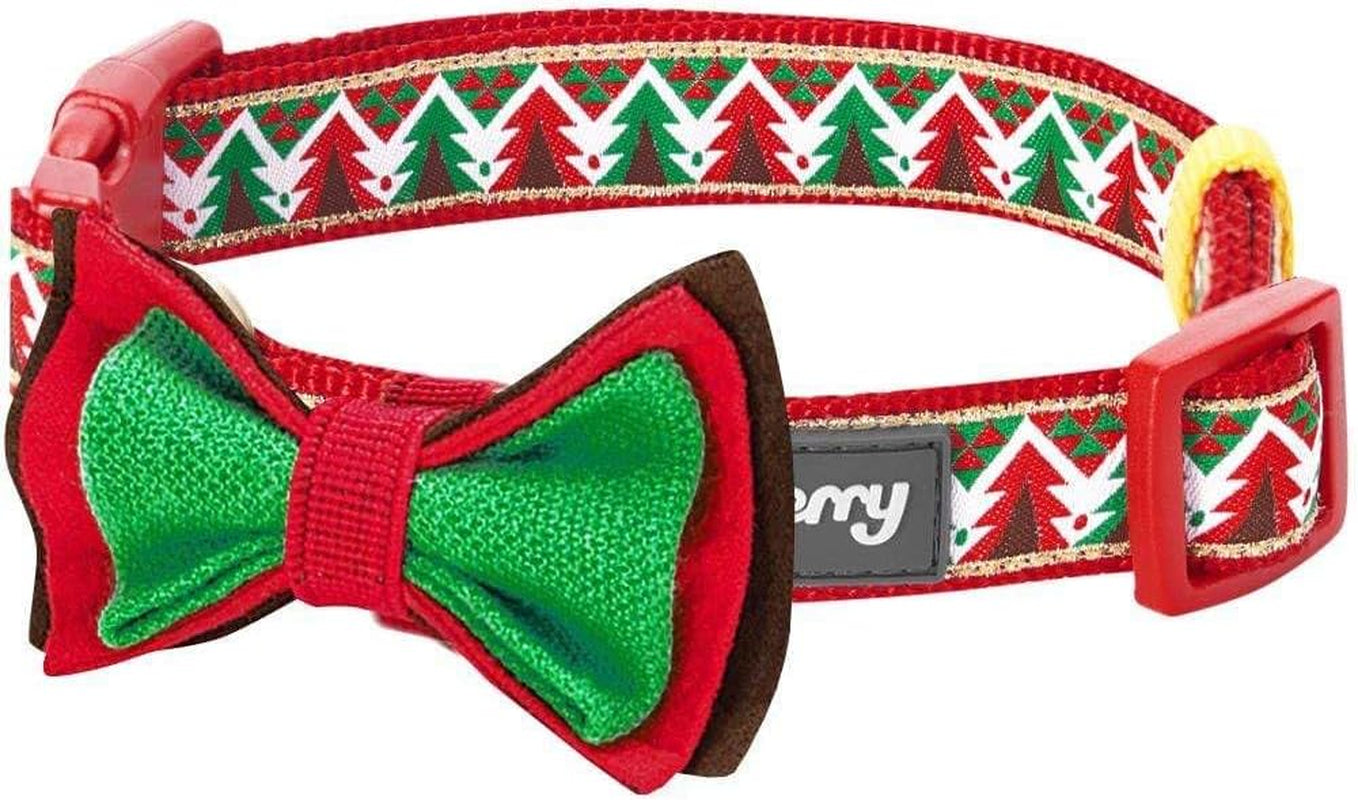 Polka Dots Christmas Dog Collar, Large, Adjustable 18"-26" Neck, Holiday Dog Collar with Bow for Large Dogs