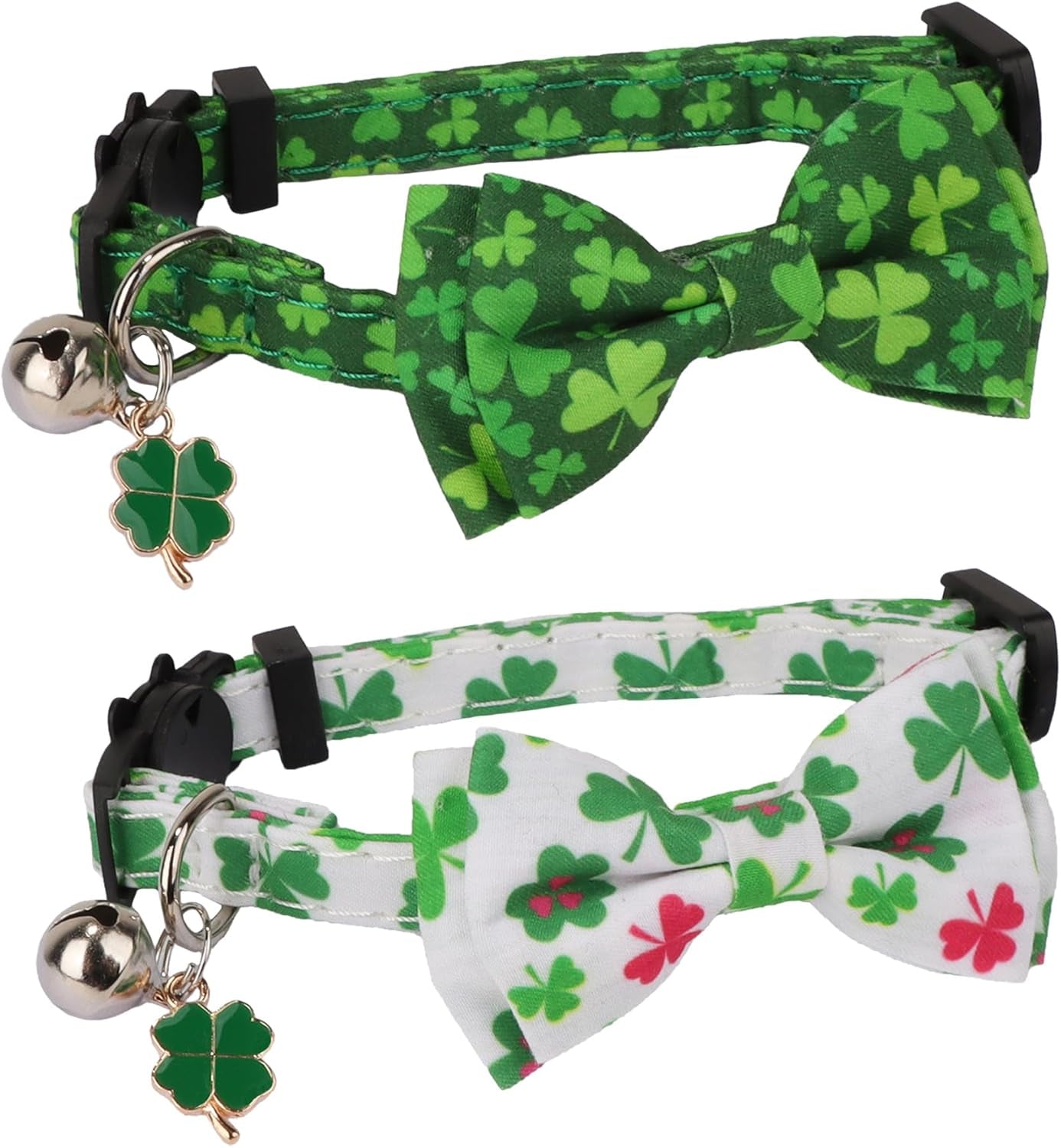 St. Patrick'S Day Cat Collars with Bow Bell, Green Shamrock Pattern Kitten Collar with Removable Bowtie, Pet St Patricks Collars for Cats Kittens (St. Patrick'S Day)