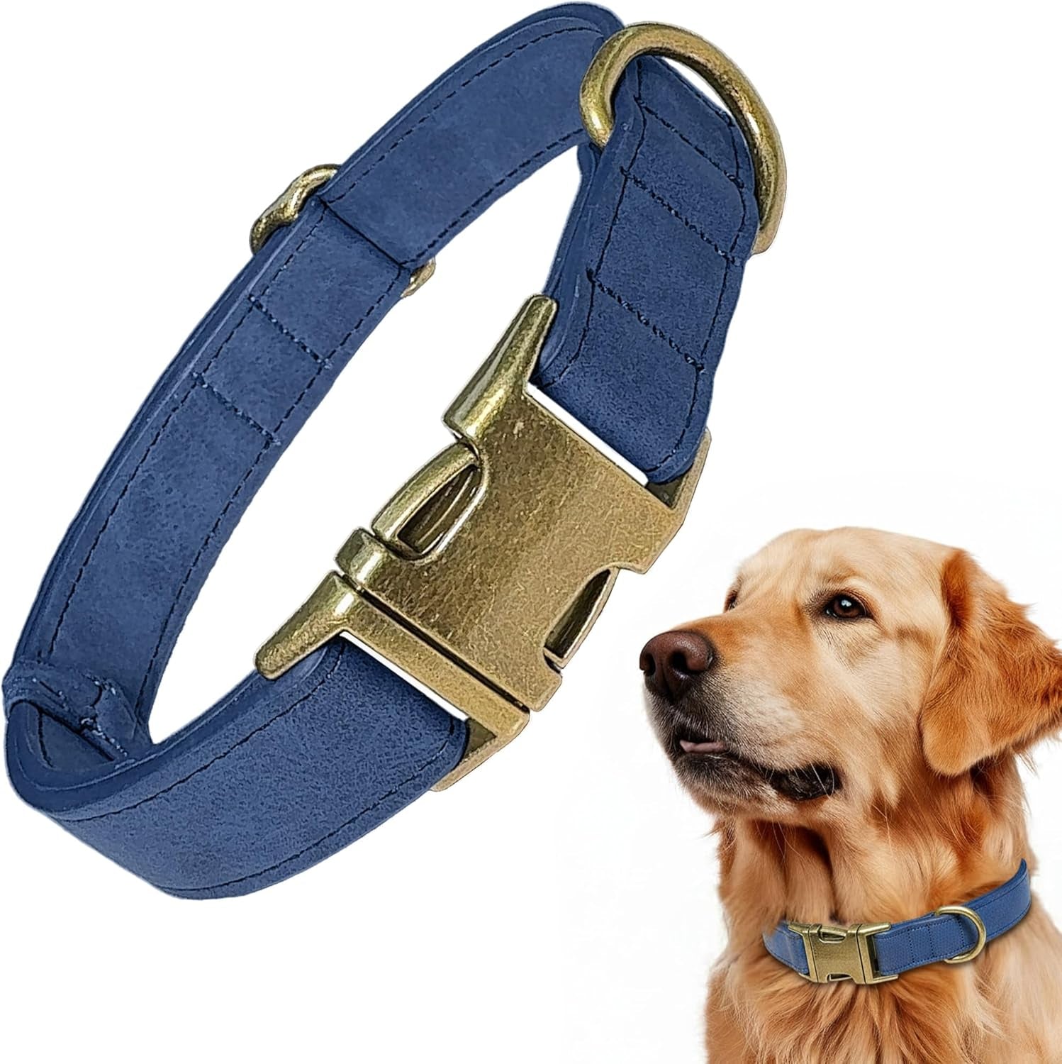 Leather Dog Collar – Durable Faux PU Leather Dog Collar for Small Medium Large Dogs, Adjustable Pet Collar with Metal Buckle (Brown, S)